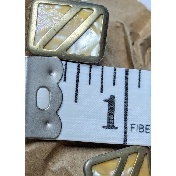 Vintage Goldtone Shell Inlay Cufflinks 3/4" Rectangular MCM Brutalist 50s 60s - Picture 3 of 8